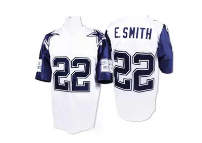 Men's Authentic Emmitt Smith Dallas Cowboys White 75TH Patch Throwback Jersey
