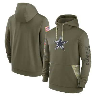 Men's Dallas Cowboys Olive 2022 Salute to Service Therma Performance Pullover Hoodie