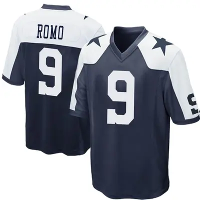 Men's Game Tony Romo Dallas Cowboys Navy Blue Throwback Jersey
