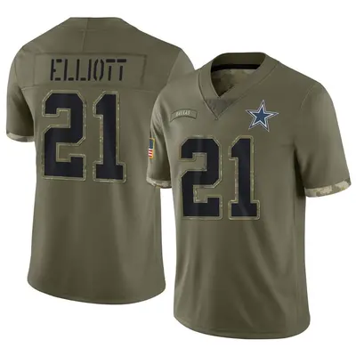 Men's Limited Ezekiel Elliott Dallas Cowboys Olive 2022 Salute To Service Jersey