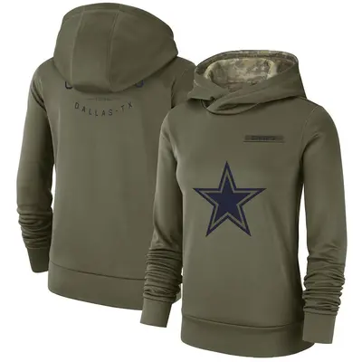 Women's Dallas Cowboys Olive 2018 Salute to Service Team Logo Performance Pullover Hoodie