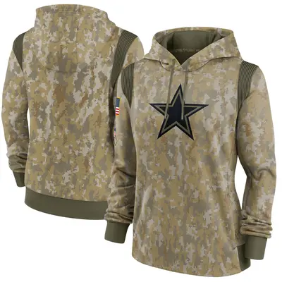 Women's Dallas Cowboys Olive 2021 Salute To Service Therma Performance Pullover Hoodie