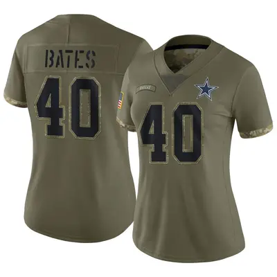 Women's Limited Bill Bates Dallas Cowboys Olive 2022 Salute To Service Jersey