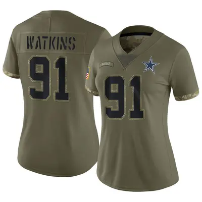 Women's Limited Carlos Watkins Dallas Cowboys Olive 2022 Salute To Service Jersey