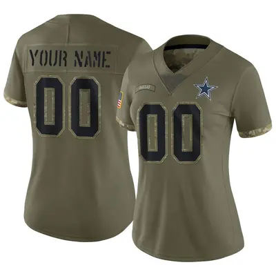 Women's Limited Custom Dallas Cowboys Olive 2022 Salute To Service Jersey
