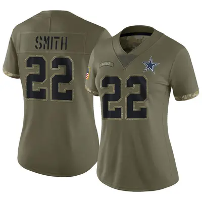 Women's Limited Emmitt Smith Dallas Cowboys Olive 2022 Salute To Service Jersey