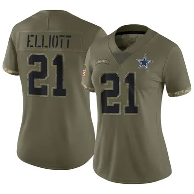 Women's Limited Ezekiel Elliott Dallas Cowboys Olive 2022 Salute To Service Jersey