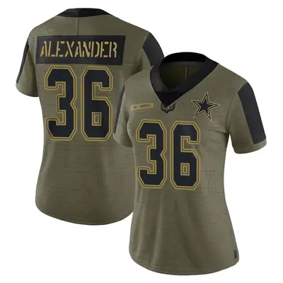 Women's Limited Mackensie Alexander Dallas Cowboys Olive 2021 Salute To Service Jersey
