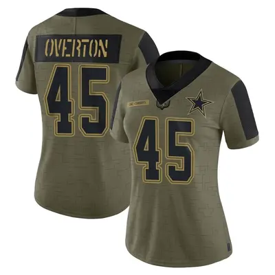 Women's Limited Matt Overton Dallas Cowboys Olive 2021 Salute To Service Jersey