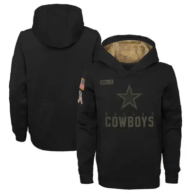 Youth Dallas Cowboys Black 2020 Salute to Service Pullover Performance Hoodie