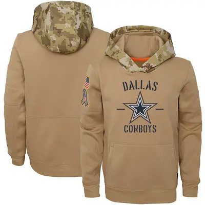 Youth Dallas Cowboys Khaki 2019 Salute to Service Therma Pullover Hoodie