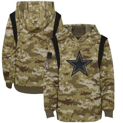 Youth Dallas Cowboys Olive 2021 Salute To Service Therma Performance Pullover Hoodie