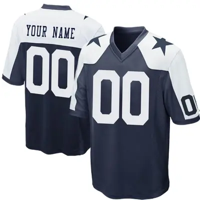 Youth Game Custom Dallas Cowboys Navy Blue Throwback Jersey