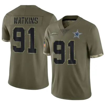 Youth Limited Carlos Watkins Dallas Cowboys Olive 2022 Salute To Service Jersey