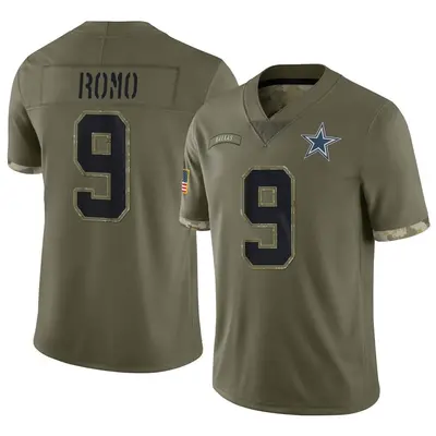 Youth Limited Tony Romo Dallas Cowboys Olive 2022 Salute To Service Jersey